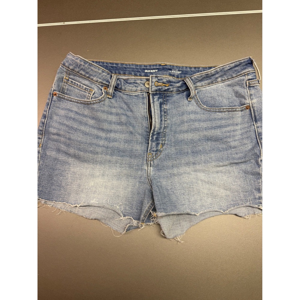 Old Navy OG Straight High Rise Denim Shorts Light Wash Raw Hem Womens 14